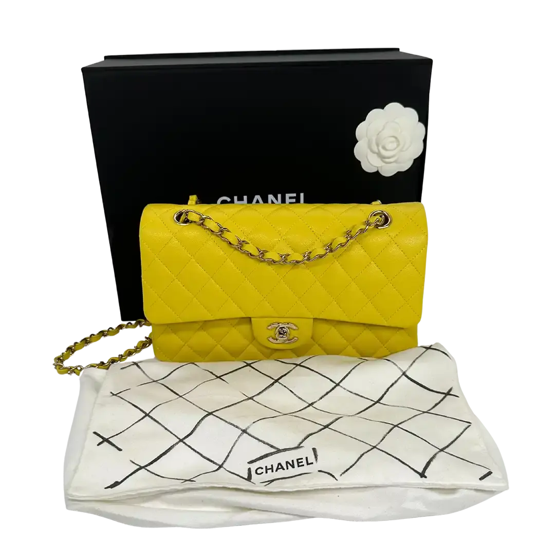 Chanel Timeless Double Flapbag Medium Kaviarleder gelb 2022 Fullset / ungetragen Chanel