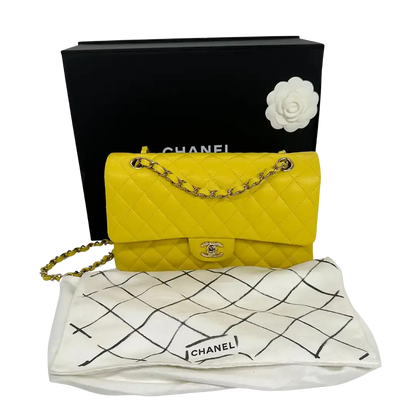 Chanel Timeless Double Flapbag Medium Kaviarleder gelb 2022 Fullset / ungetragen Chanel
