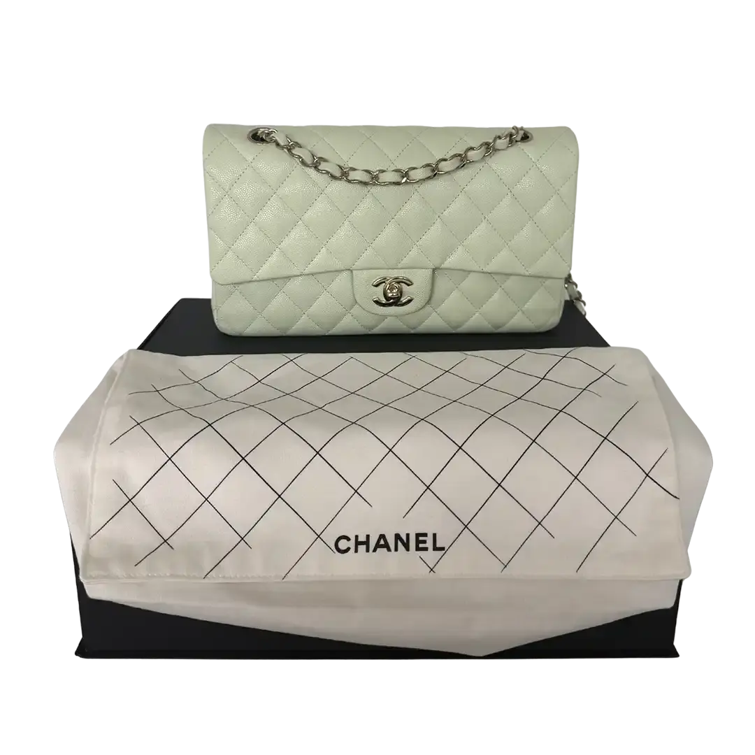 Chanel Timeless Double Flapbag Medium Kaviarleder light green 2022 / ungetragen Chanel