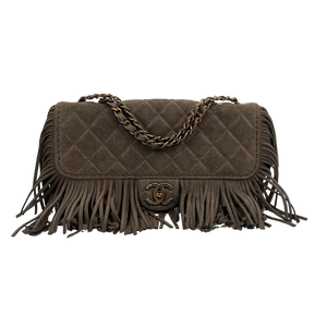 Chanel Timeless Paris-Dallas Fringe Timeless Flap Bag lamsleer grijs/taupe