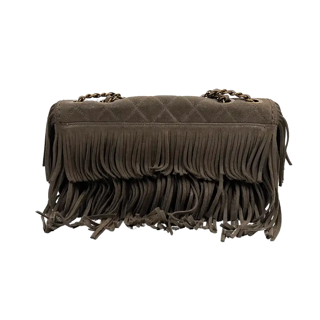 Chanel Timeless Paris-Dallas Fringe Timeless Flap Bag Lammleder grau/taupe  / neuwertig - Echtheitscheck