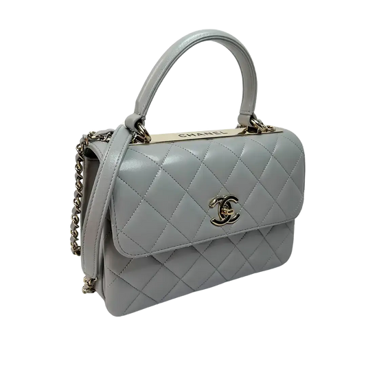 Chanel Trendy CC Top Handle Tasche Lammleder hellgrau Fullset / sehr gut Chanel