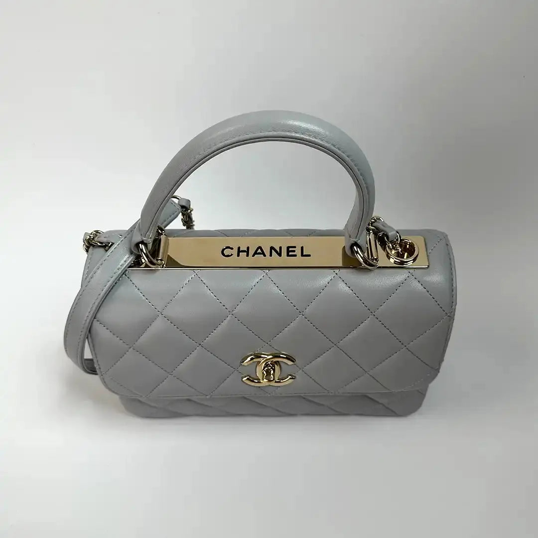 Chanel Trendy CC Top Handle Tasche Lammleder hellgrau Fullset / sehr gut Chanel