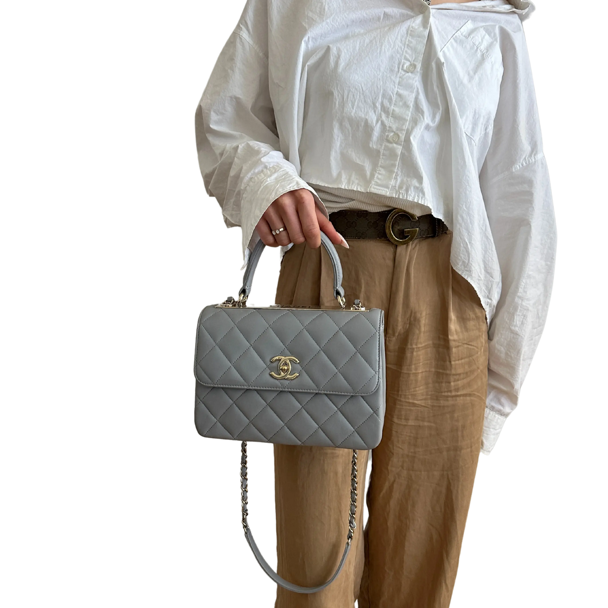 Chanel Trendy CC Top Handle Tasche Lammleder hellgrau Fullset / sehr gut Chanel