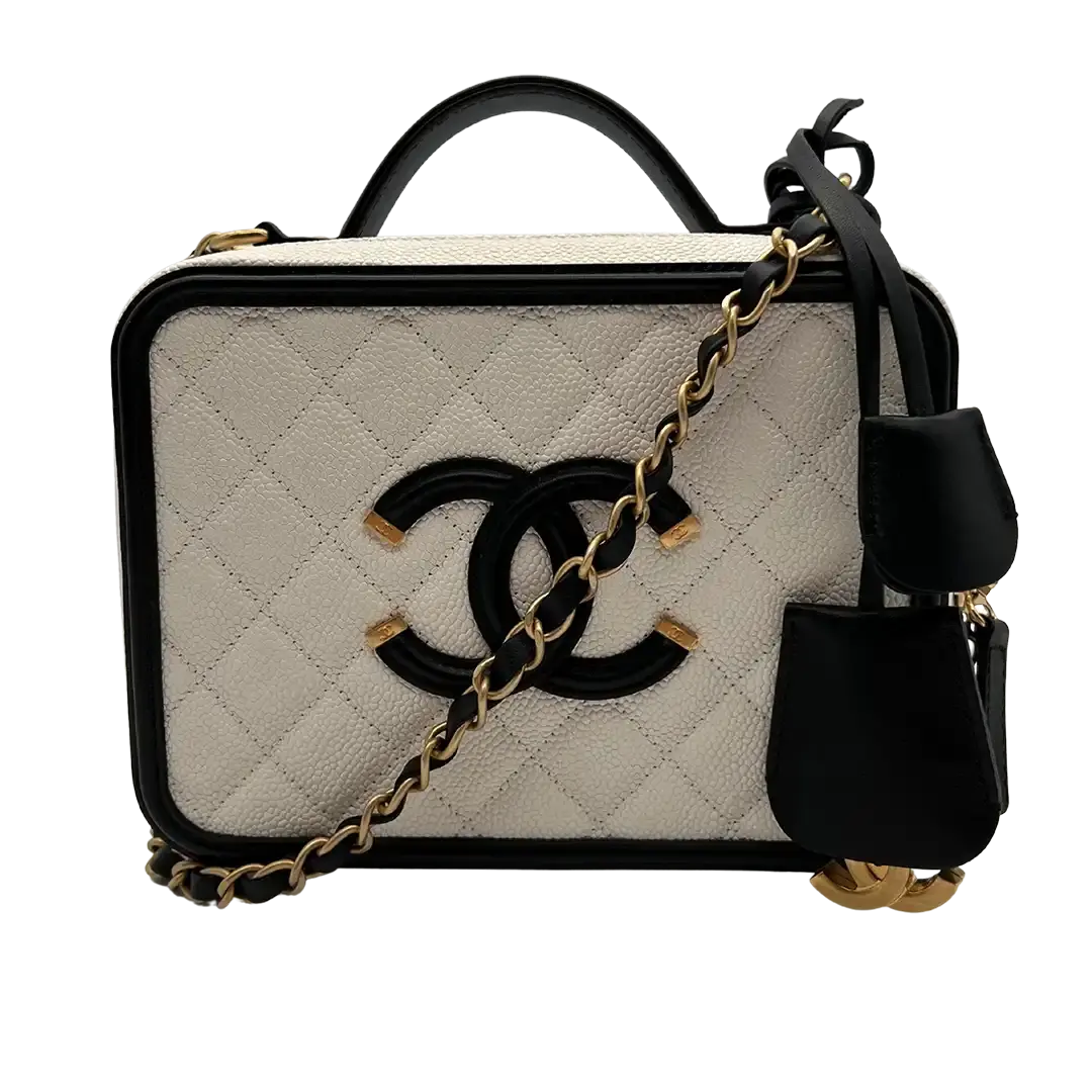Chanel Vanity Case Bag CC Kaviar Leder schwarz weiß / sehr gut Chanel