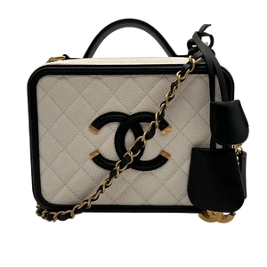 Chanel Vanity Case Tasche CC Kaviaar Leer zwart wit