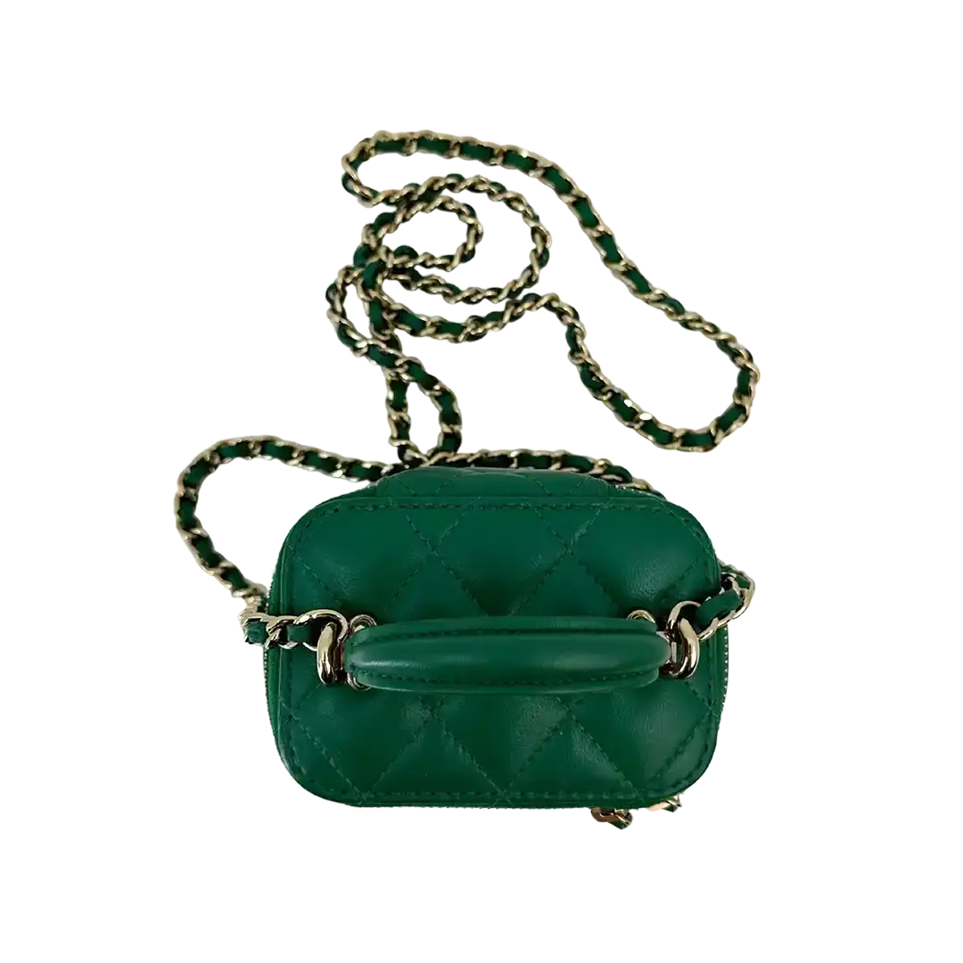 Chanel Vanity Case Top Handle Mini Lammleder grün / sehr gut Chanel