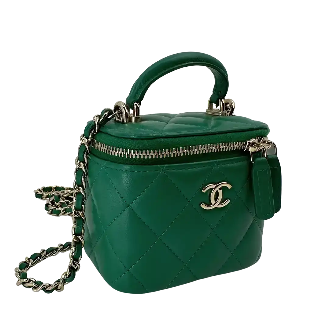 Chanel Vanity Case Top Handle Mini Lammleder grün / sehr gut Chanel