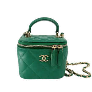 Chanel Vanity Case Top Handle Mini lamsleer groen