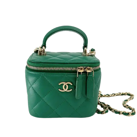 Chanel Vanity Case Top Handle Mini Lammleder grün / sehr gut Chanel