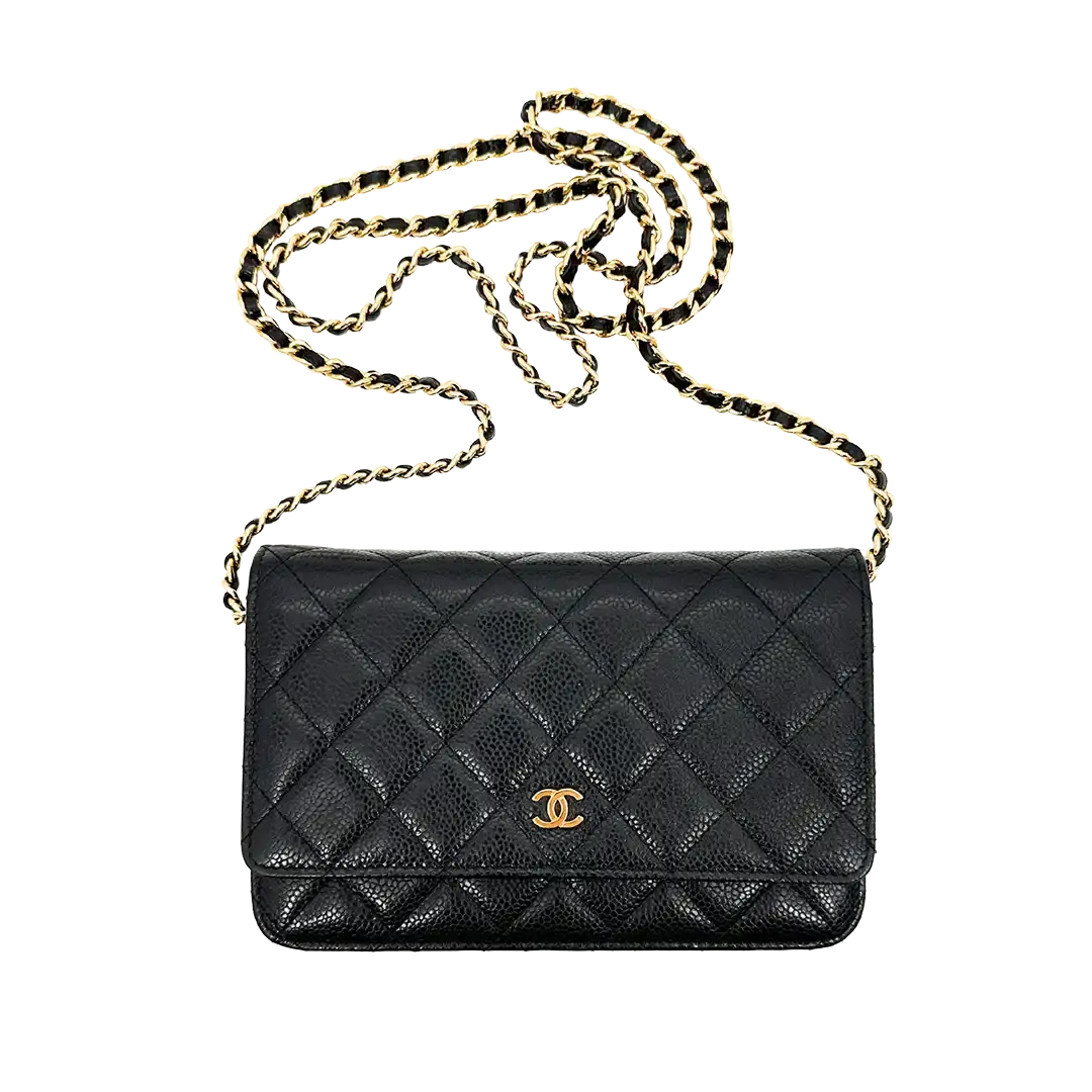 Chanel Wallet on Chain Bag Kaviar Leder schwarz goldene Hardware / sehr gut Chanel