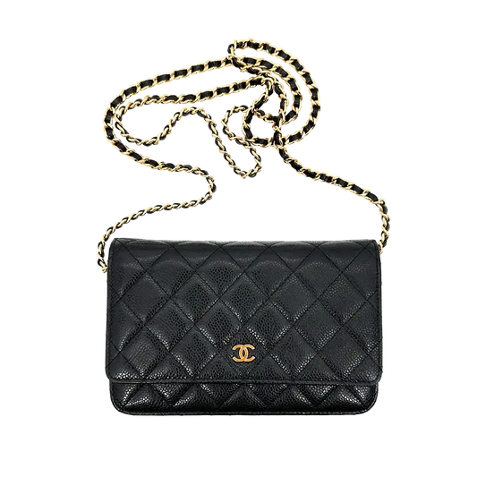 Chanel Wallet on Chain Bag Kaviar Leder schwarz goldene Hardware / sehr gut Chanel