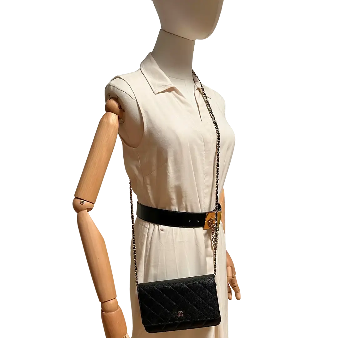 Chanel Wallet on Chain Bag Kaviar Leder schwarz goldene Hardware / sehr gut Chanel