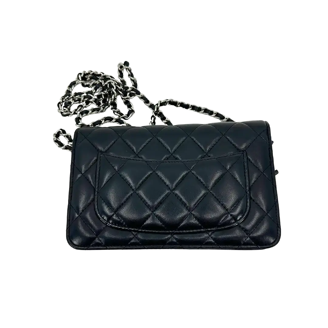 Chanel Wallet on Chain Bag Lammleder Leder schwarz silberne Hardware / gut Chanel