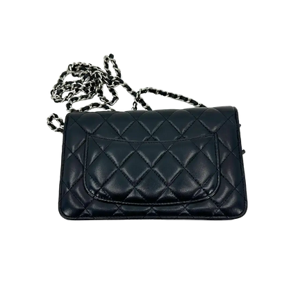 Chanel Wallet on Chain Bag Lammleder Leder schwarz silberne Hardware / gut Chanel