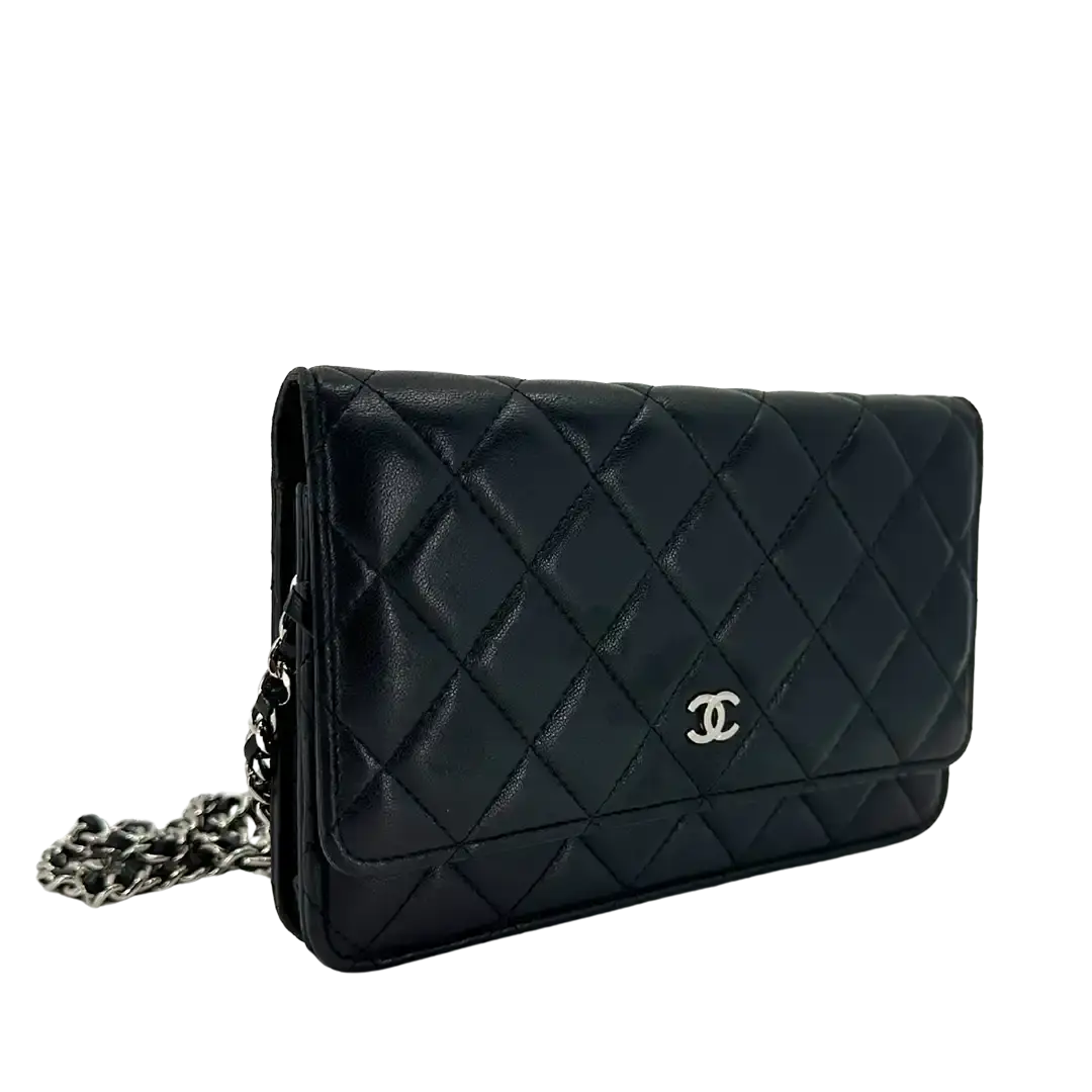 Chanel Wallet on Chain Bag Lammleder Leder schwarz silberne Hardware / gut Chanel