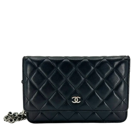 Chanel Wallet on Chain Bag Lammleder Leder schwarz silberne Hardware / gut Chanel