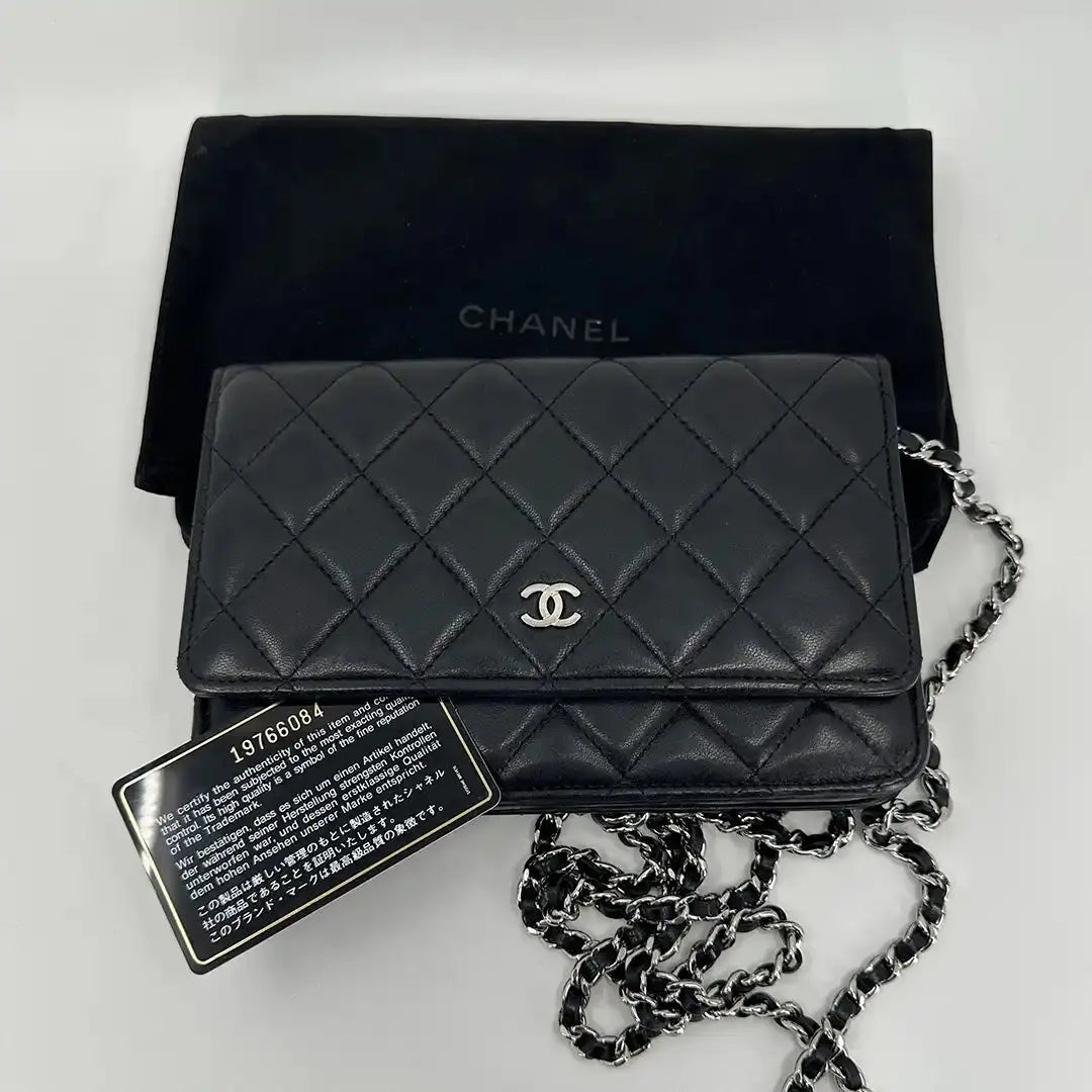 Chanel Wallet on Chain Bag Lammleder Leder schwarz silberne Hardware / gut Chanel