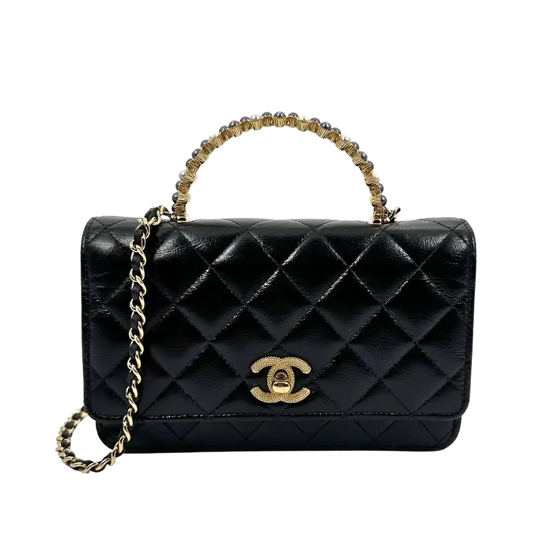 Chanel limited Wallet on Chain Pearl Top Handle glänzendes Lammleder / sehr gut Chanel