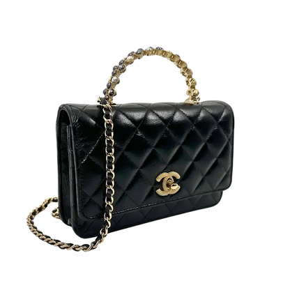 Chanel limited Wallet on Chain Pearl Top Handle glänzendes Lammleder / sehr gut Chanel