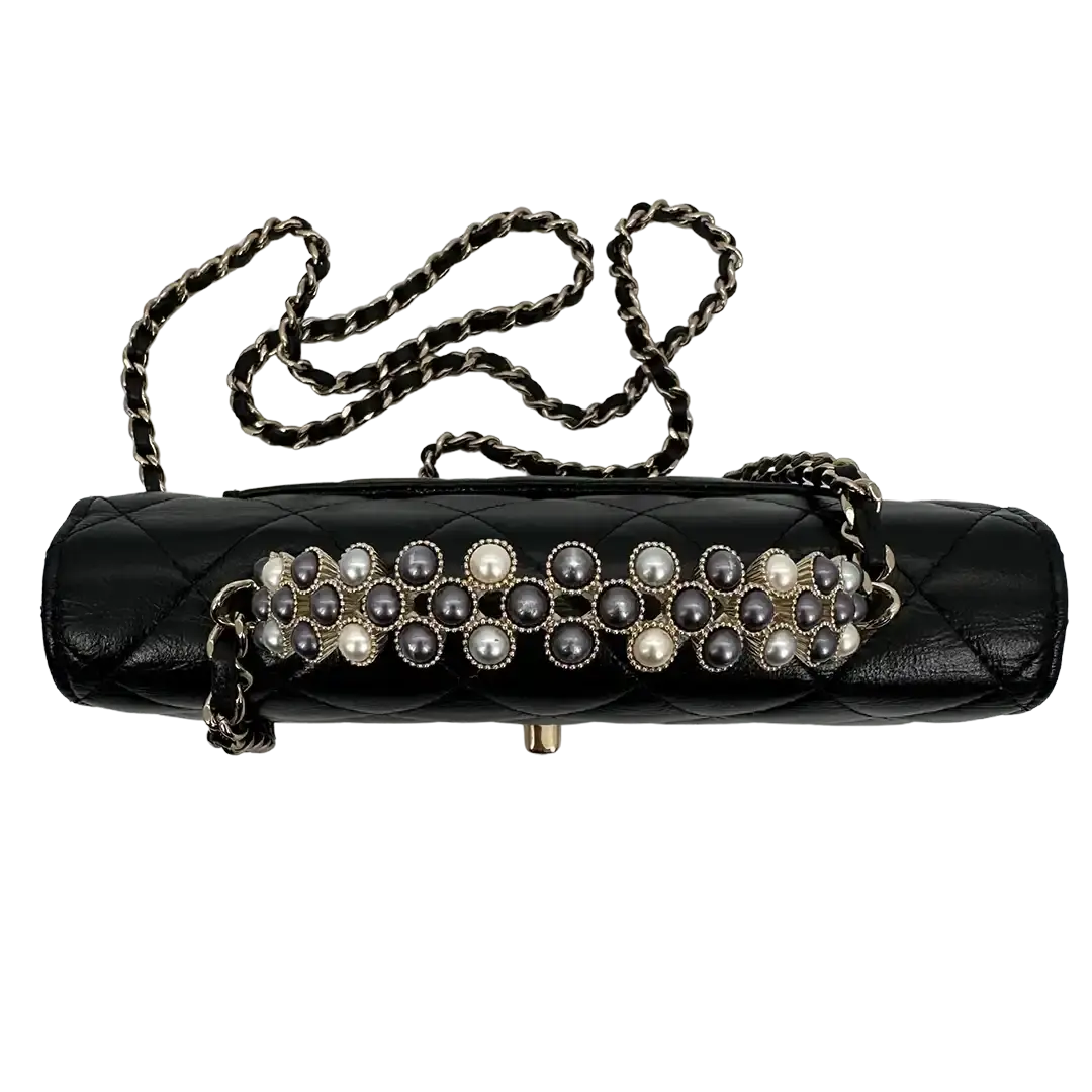 Chanel limited Wallet on Chain Pearl Top Handle glänzendes Lammleder / sehr gut Chanel
