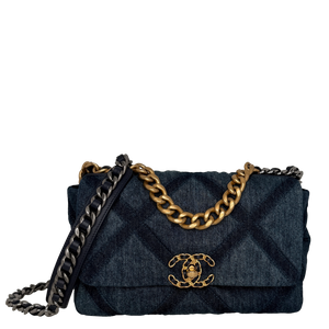 Chanel 19 Flap Bag Small Tas Denim blauw Chip