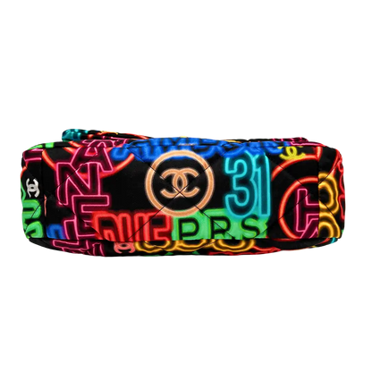 Chanel 19 große Tasche Flap Bag Stoff mehrfarbig Neon Graffiti / sehr gut Chanel
