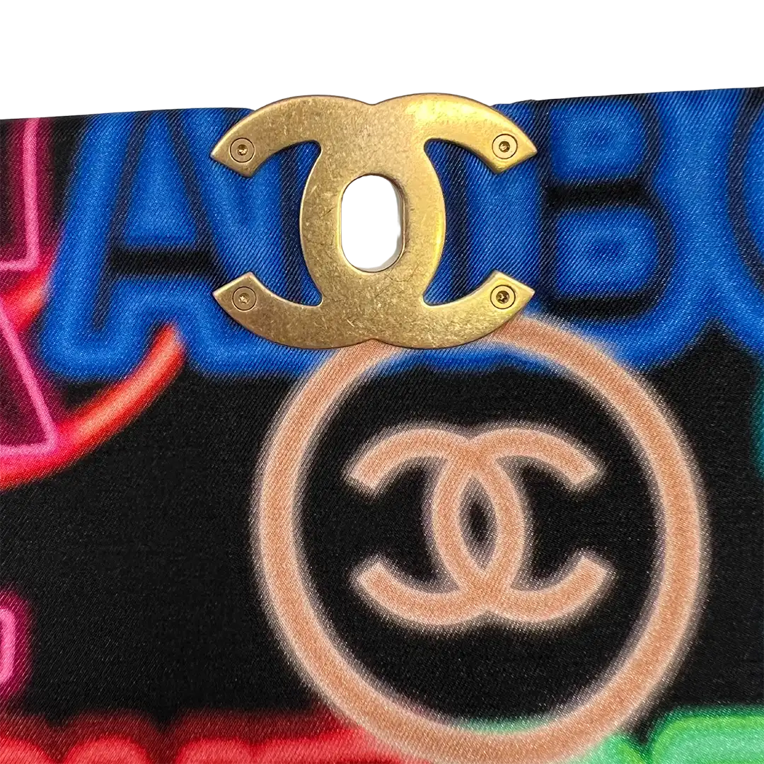 Chanel 19 große Tasche Flap Bag Stoff mehrfarbig Neon Graffiti / sehr gut Chanel