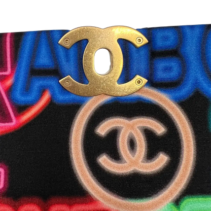 Chanel 19 große Tasche Flap Bag Stoff mehrfarbig Neon Graffiti / sehr gut Chanel