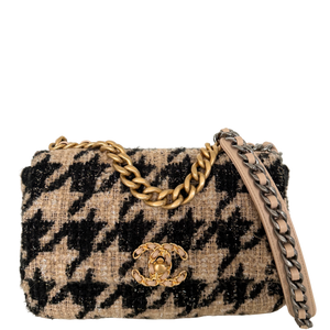 AANBIEDING VAN DE WEEK! Chanel 19 Schoudertas Tweed Hahnentritt Beige Zwart