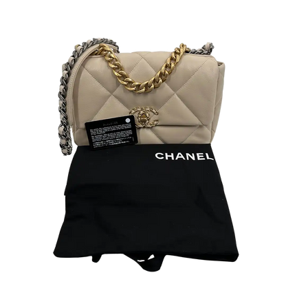 Chanel 19 Flap Bag Small Tasche Lammleder beige /  neuwertig Chanel