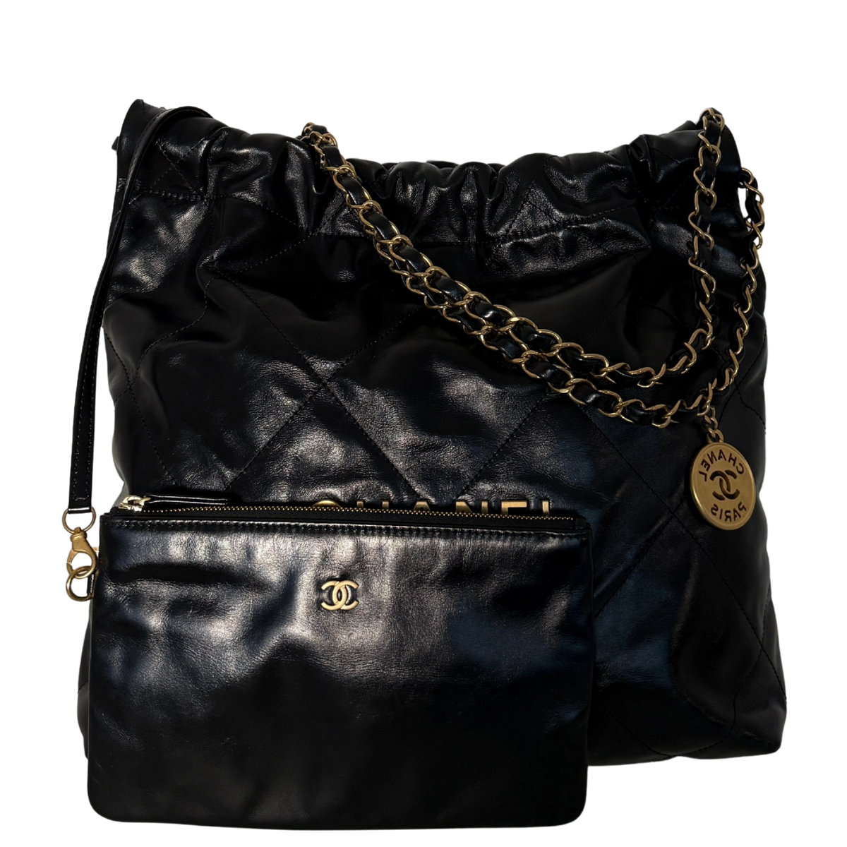 Chanel 22 kleine Hobo Bag Schwarz goldene Hardware Fullset / sehr gut Chanel