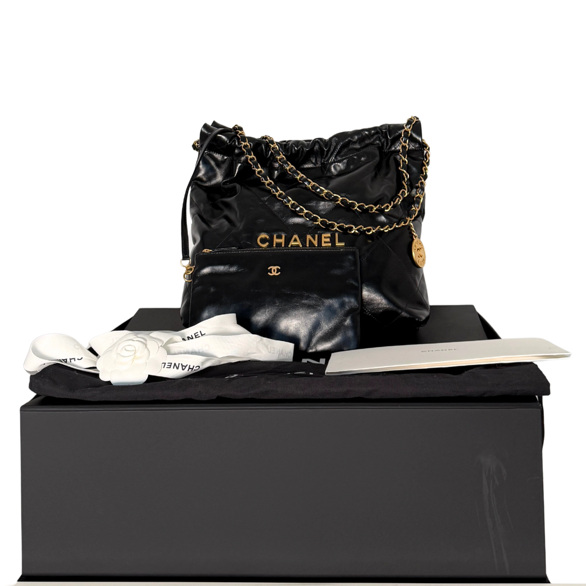 Chanel 22 kleine Hobo Bag Schwarz goldene Hardware Fullset / sehr gut Chanel