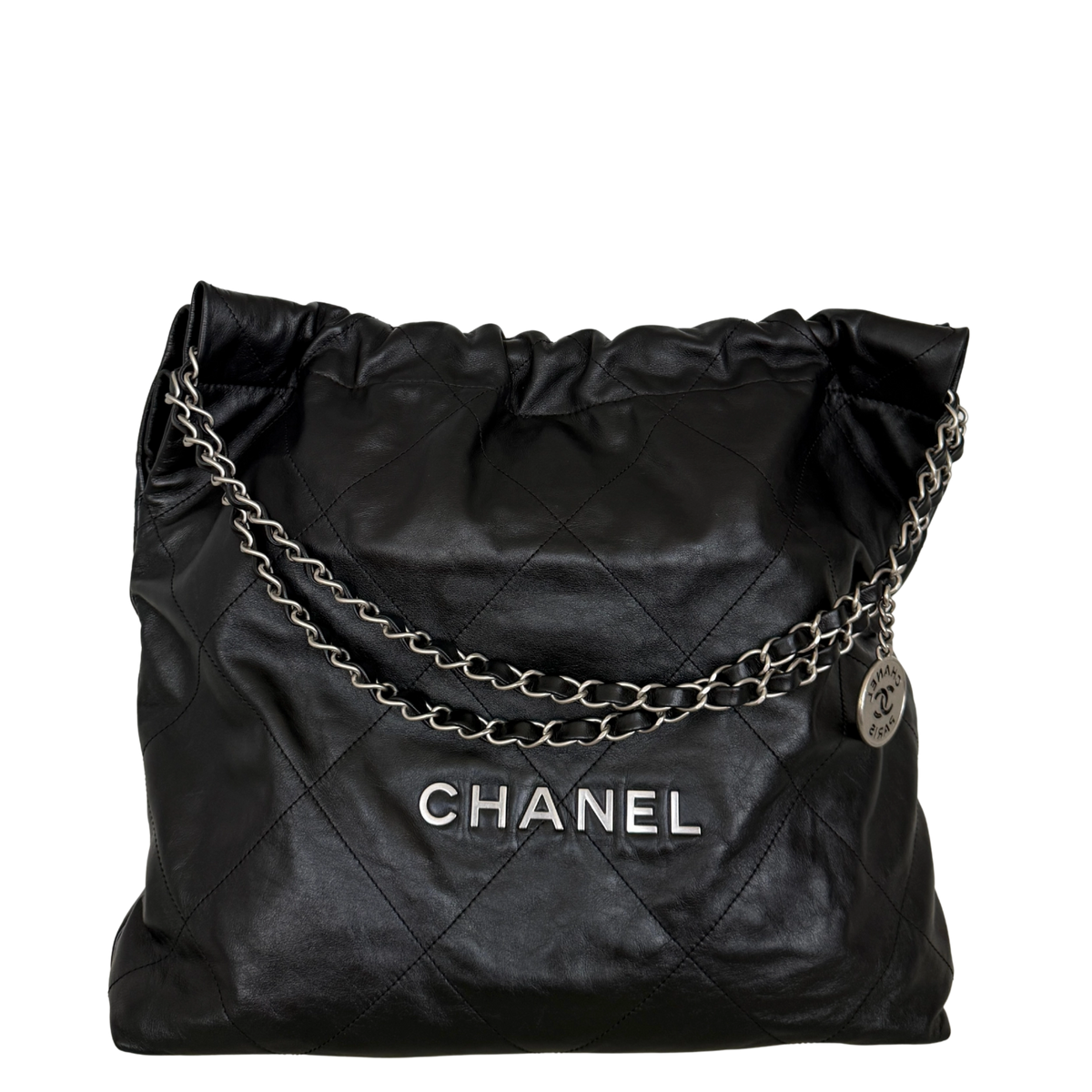 Chanel 22 mittelgroße Hobobag aus Kalbsleder Schwarz silberne Hardware / neuwertig Chanel