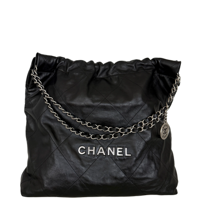 Chanel 22 mittelgroße Hobobag aus Kalbsleder Schwarz silberne Hardware / neuwertig Chanel