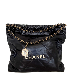 Chanel 22 kleine Hobo tas zwart goudkleurige hardware