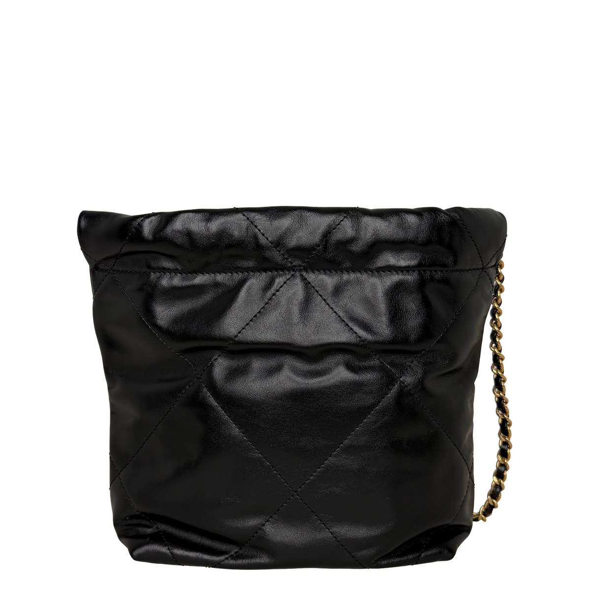 Chanel 22 klein Schwarz glänzenedes Kalbsleder GHW Fullset / neuwertig Chanel