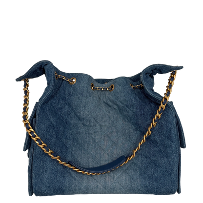Chanel 25 Medium Handbag Washed Denim Blau Gold Hobo Tasche Chanel