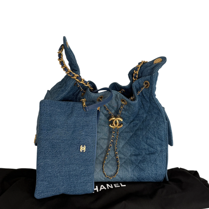 Chanel 25 Medium Handbag Washed Denim Blau Gold Hobo Tasche Chanel