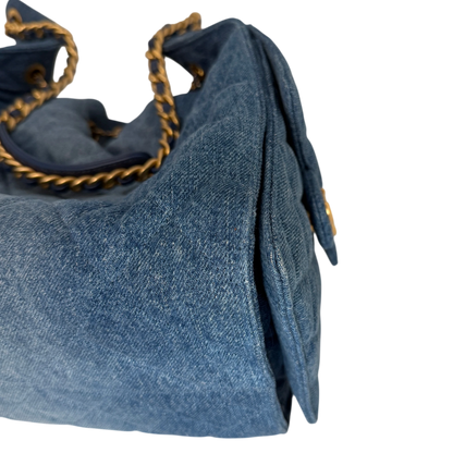 Chanel 25 Medium Handbag Washed Denim Blau Gold Hobo Tasche Chanel