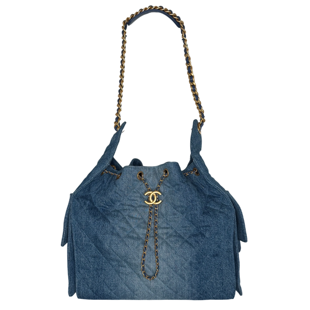 Chanel 25 Medium Handbag Washed Denim Blau Gold Hobo Tasche Chanel