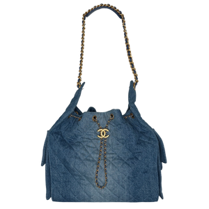 Chanel 25 Medium Handbag Washed Denim Blau Gold Hobo Tasche