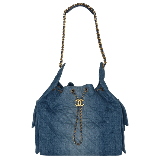 Chanel 25 Medium Handbag Washed Denim Blau Gold Hobo Tasche Chanel