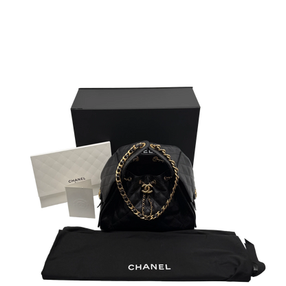 Chanel 25 Kleine Tasche Kaviarleder Schwarz Hardware Gold gealtert – Ansicht 14