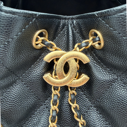 Chanel 25 Kleine Tasche Kaviarleder Schwarz Hardware Gold gealtert – Ansicht 9