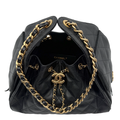 Chanel 25 Kleine Tasche Kaviarleder Schwarz Hardware Gold gealtert – Ansicht 3