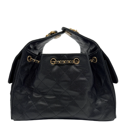 Chanel 25 Kleine Tasche Kaviarleder Schwarz Hardware Gold gealtert – Ansicht 4