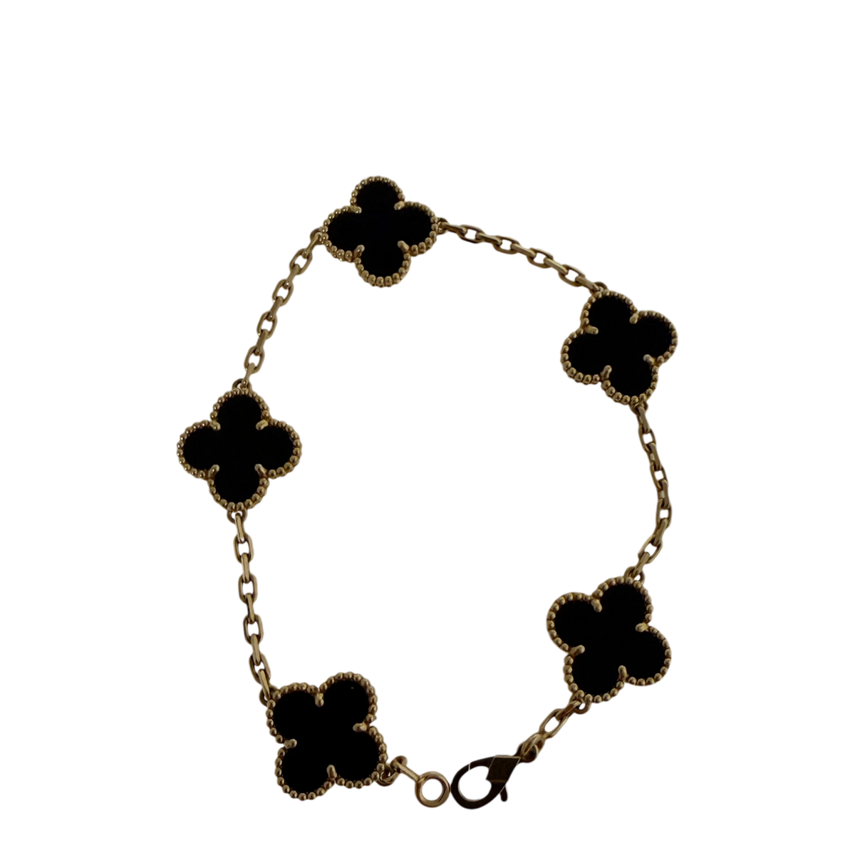 Van Cleef Vintage Alhambra 5 Motive 18 Karat Gelbgold, Onyx Fullset / sehr gut Van Cleef & Arpels