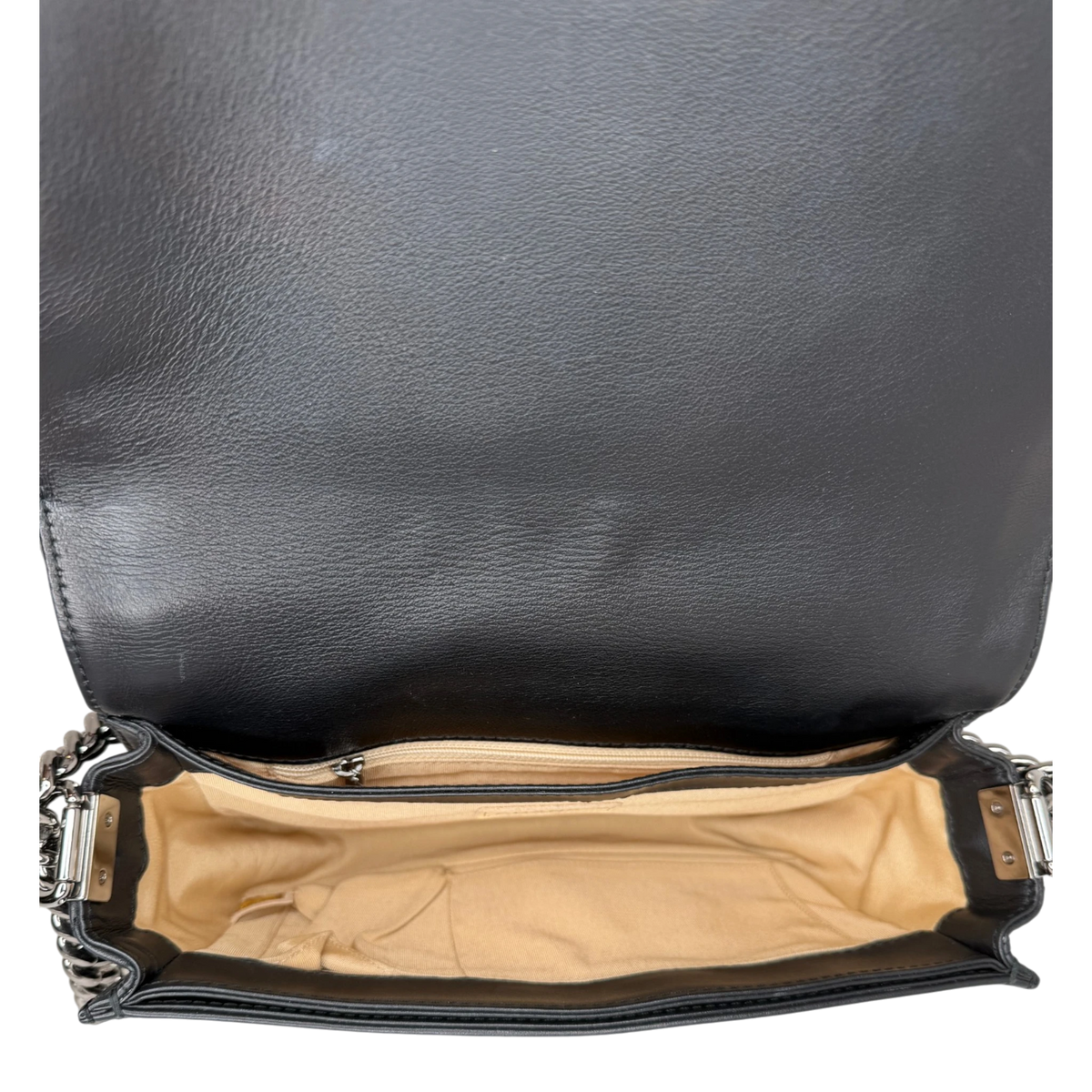 Chanel Boy Tasche Groß Lammleder / Rattan Schwarz / Beige Chanel