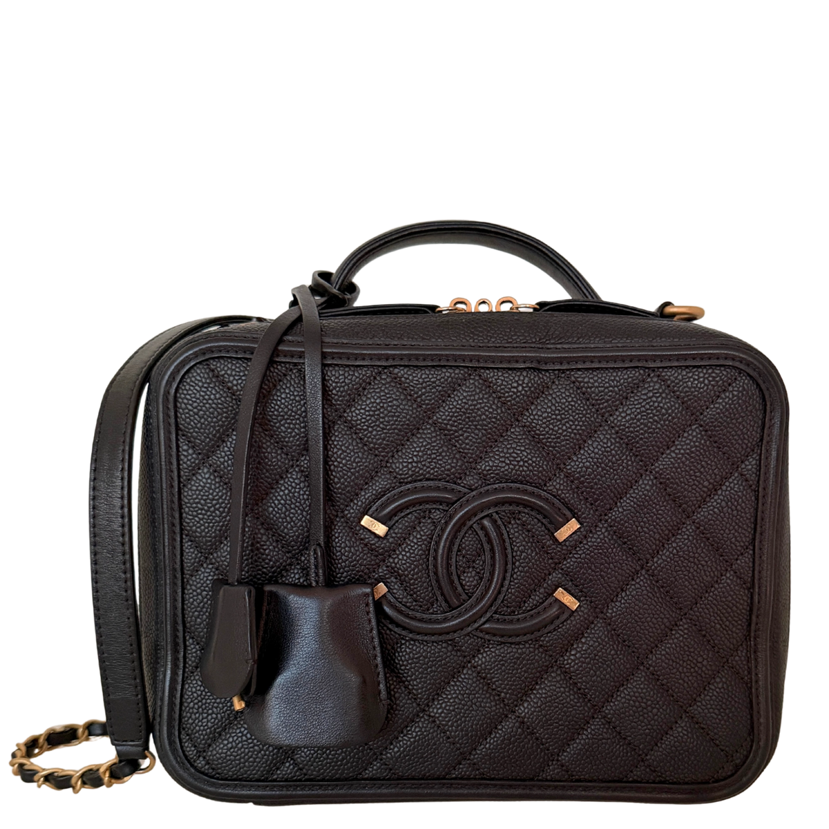 Chanel CC Filigree Vanity Case Large Leder schwarz / sehr gut Chanel